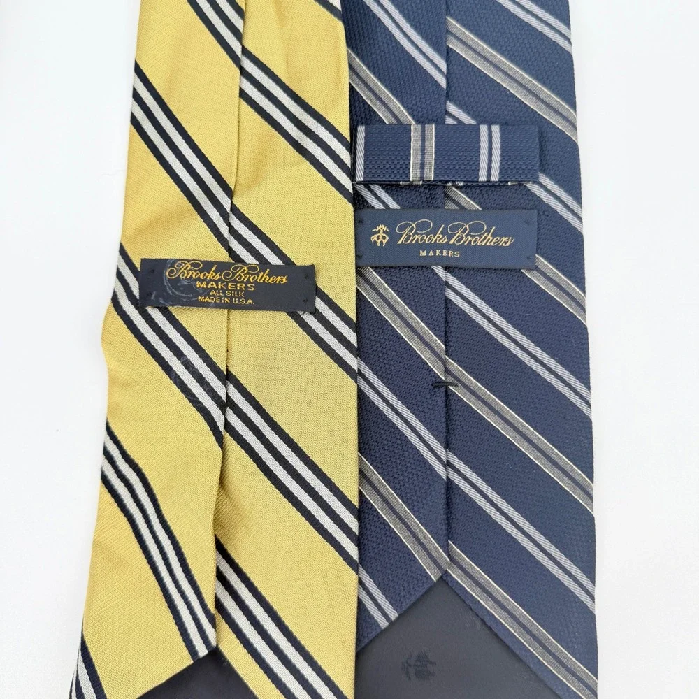 Brooks Brothers Tie Set Mens Gold Navy Striped Silk Cotton Ivy Prep Office